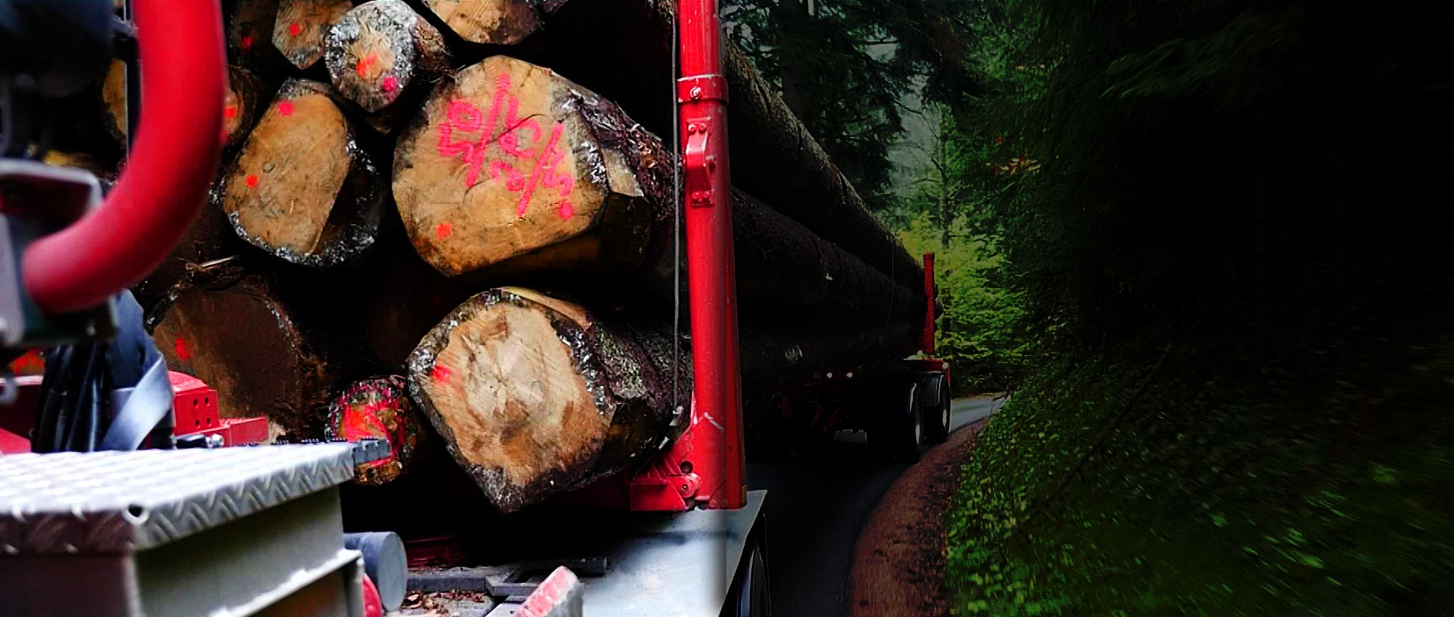 Auflieger belanden mit Langhölzern